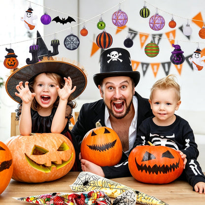Fashlits Halloween Ball Ornaments Set, Shatterproof Halloween Tree Decorations Cute Pumpkim Ghost Spider Hanging Ornaments for Holiday Party Indoor Home Decor (35Pcs)