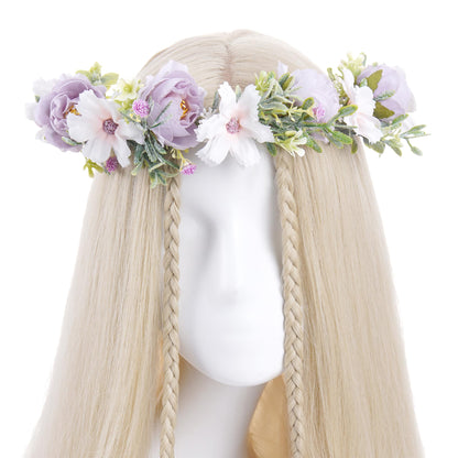 KorViSHOW Fairy Flower Crown Headband, Artificial Purple Rose Floral Headpiece, Boho Bridal Flower Headbands for Women Girls Renaissance Cosplay Wedding Birthday Party Hair Accessories
