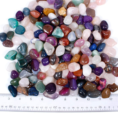DANCING BEAR 2 Pounds (lbs) Tumbled Polished Natural & Dyed Gem Stones + Educational Color ID Sheet & 28 Page Rock & Mineral Identification Book. Average Stone Size 1 inch, Limited Edition