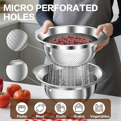 Colander, Strainer Bowl, Stainless Steel Colander, Rice Washing Bowl, Pasta