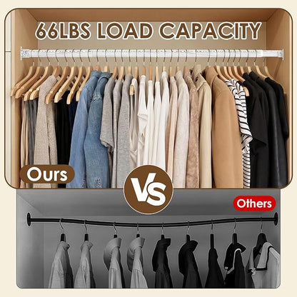 Closet Rod 17-40 Inches，1.3 Inch Diameter Heavy-Duty Adjustable Closet Rods for Hanging Clothes Closet Hanging Rod Metal Closet Poles for Wardrobes Laundry RV Bathroom（White Wood Grain Finish）