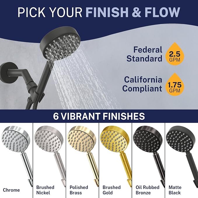 HammerHead Showers® Solid Metal LOW FLOW Handheld Shower Head with Hose and Brass Holder - MATTE BLACK – Water Saving 1.75 GPM Detachable Shower Head - Adjustable Shower Wand Bracket & 6ft Hose