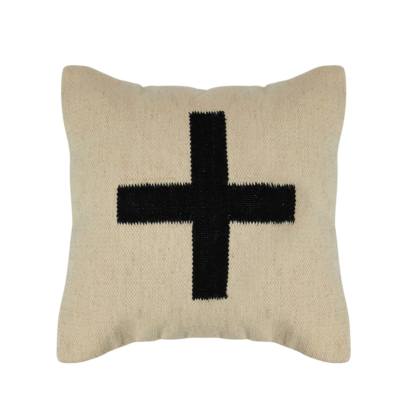 Creative Co-Op Swiss Cross Cotton Wool Throw Natural Pillow, std, Cream and Black