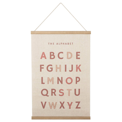 Bon et Beau 16×24 Inch Embroidered Alphabet Poster Framed with Wood Hanger - Dusty Pink Wall Decor for Girls Nursery, Bedroom, Playroom, Toddler and Kids Room