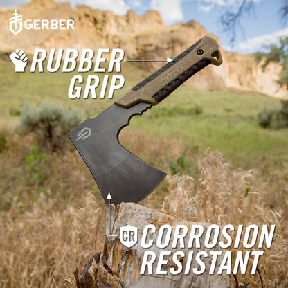 Gerber Gear Pack Hatchet - 3.5" Steel Blade Axe with Full Tang - Survival, Bushcraft and Camping Gear - with Mountable Nylon Sheath, Brown