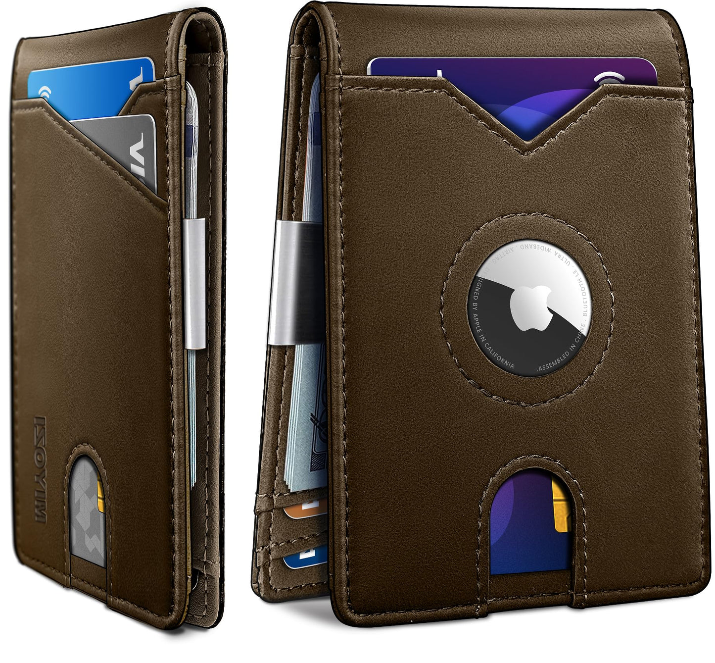 miyozi Airtag Wallet for Men,with Money Clip 11 Cards Slim Front Pocket Leather RFID Blocking Wallet with Gift Box