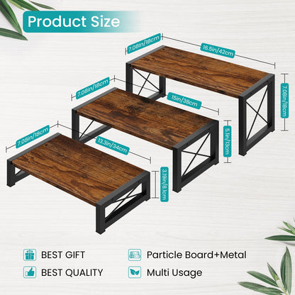 ELITEROO 3 Tier Cupcake Stand & Wood Display Risers, Dessert Stands for Cup Cake or Food, Riser Display Stand for Perfume Collectibles, Tiered Shelf Organizer for Market Retail Vendors, Rustic Brown