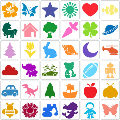 Stencils for Kids, Drawing Stencils for Painting Crafts Reusable Washable Large Art Paint Stencil Primary Shape Template for Fabric Wall Paper (36)