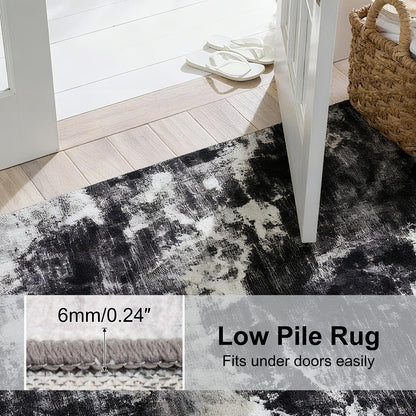 TerradWafs Washable Area Rugs 5x7, Modern Abstract Rug for Living Room, Soft Low Pile Non Slip Rug for Bedroom, Indoor Floor Carpet for Dining Room Farmhouse Nursery Entryway Home Office-Black