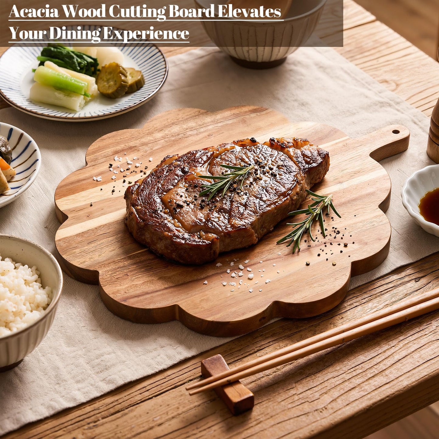 Havawish Scalloped Acacia Wood Boards Wooden Cutting Board for Bread Meat Cutting Boards Fruit Cheese Serving Butcher Block Supplies 11.81 x 11.81 x 0.63 Inches