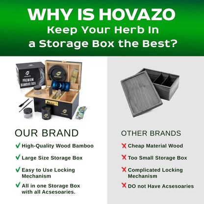 HOVANZO Upgraded Premium Large Bamboo Box - Locking Storage Decorative Box with Combination Lock - Wood Kit with lid - Wooden Locking Storage with Removable Tray and Jars