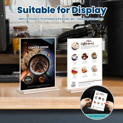 Acrylic Sign Holder, 5x7, 15 Pack Vertical Clear Table Menu Display, Double Sided, Plastic Stand, Suitable for Restaurants, Office, Store, Fair