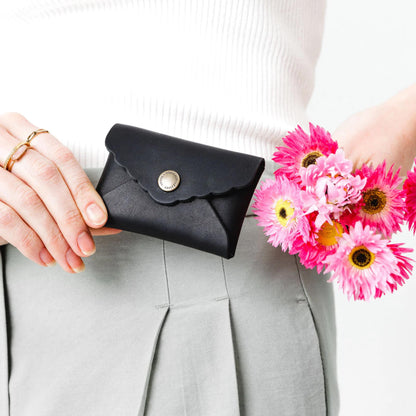 Portland Leather Goods Mini Daisy Wallet for Women – Handmade from the Finest Full-Grain Hides – Features Envelope Design with Snap Closure – Black