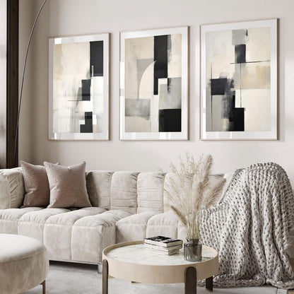 3Pcs Neutral Abstract Canvas Wall Art Pictures Modern Minimalist Posters Prints Beige Black Brown Simple Wall Decoration for Living Room Bedroom Bathroom Office 12x16in Unframed
