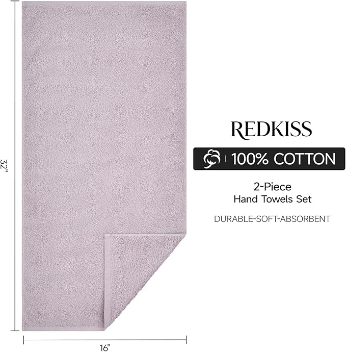REDKISS 2-Pack Luxury Hand Towels, 16x32 Inch 450 GSM 100% Cotton, Super Soft