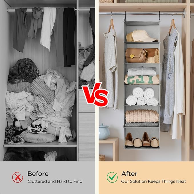 GRANNY SAYS 6 Shelf Hanging Closet Organizers and Storage, Collapsible Closet