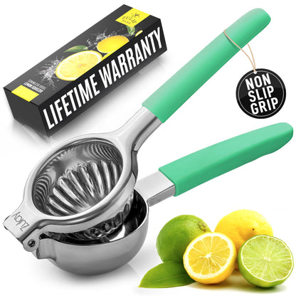 Zulay Lemon Squeezer Stainless Steel with Premium Heavy Duty Solid Metal Squeezer Bowl (Black Grip, Large)