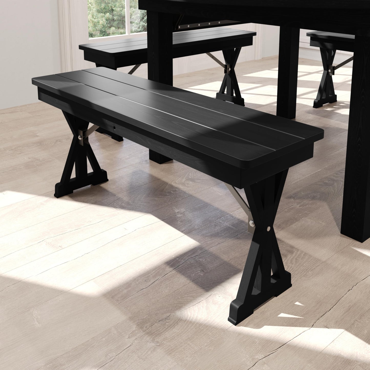 Flash Furniture Hercules Commercial Farmhouse Folding Bench, Antique Solid Pine Entryway Bench, Foldable Locking X-Legs, 40" x 12", Black Wash
