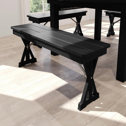 Flash Furniture Hercules Commercial Farmhouse Folding Bench, Antique Solid Pine Entryway Bench, Foldable Locking X-Legs, 40" x 12", Black Wash