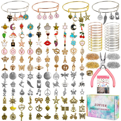 Sofier 542pcs Bangle Bracelet Making Kit DIY Jewelry Making Kit and Supplies Expandable Charm Bracelets Pendants Plier Set Toy Art Craft Gift for Girl Teen Women Adult