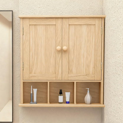 TaoHFE Natural Wooden Color Bathroom Wall Cabinet with 2 Door Adjustable Shelves,Over The Toilet Storage Wall Mounted Medicine Cabinets for Bathroom Laundry Room Kitchen