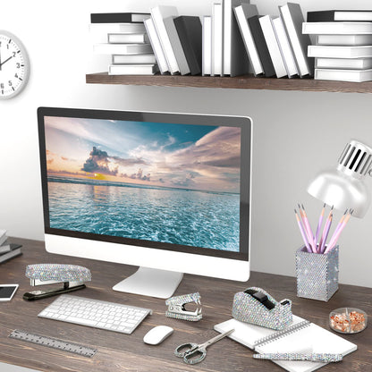 Teling 10 Pcs Bling Office Accessories for Desk Bling Crystal Office Supplies Set Desk Accessory Kit Glitter Stapler Staple Remover Tape Dispenser Diamond Pen Scissors for Women Home(Silver)