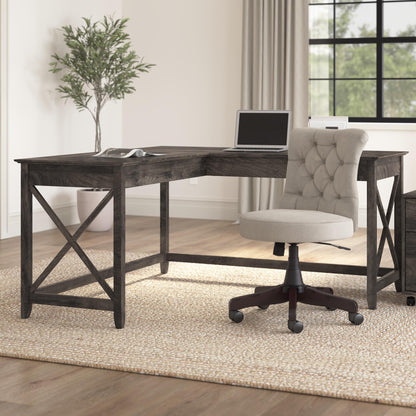 Bush Home Key West 60W Modern Farmhouse L Shaped Desk in Dark Gray Hickory, 60-Inch Corner Computer Table for Home Office Workspace