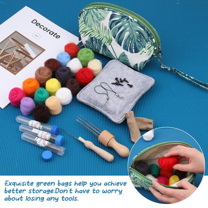 IMZAY Needle Felting Kit, Needle Felting Starter Kit with Exquisite Green Storage Bag, Wool Roving 18 Colors Set, Needle Felting Tools Kit, Wool Felt Tools for Felted Animal Needle Felting Supplies