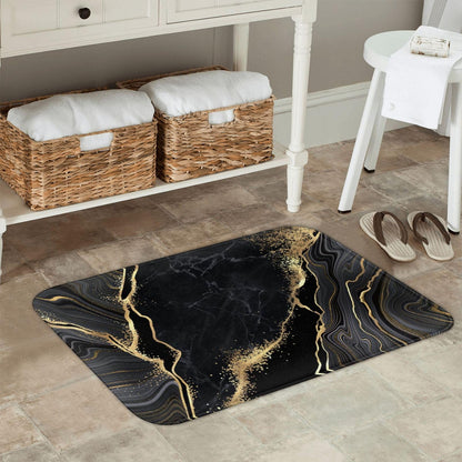 Black and Gold Marble Bath Mats for Bathroom, Soft Absorbent Bath Rug Non-Slip Floor Rug Carpets for Kitchen Bathroom Laundry Bedroom Living Room Decoration