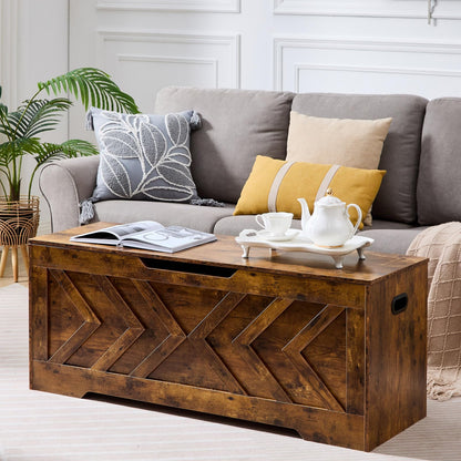 XDliv 47.2” Storage Bench,Extra Large Wooden Storage Chest with 2 Safety Hinges,entryway Bench,Blanket Storage,Shoe Storage Bench for Entryway,Bedroom,Living Room,Easy Assembly.-Rustic Brown