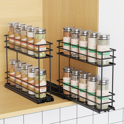 Pull Out Spice Rack Organizer for Cabinet, Slide Out Spice Racks, Easy to Install, 2.1''Wx10.35''Dx8.26''H, 3 Drawers 2 Tiers(Black)