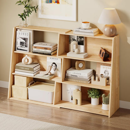 HOTAMO Expandable Solid Wood Bookshelf, 48.35" L x 11.73" D x 31.5" H Extendable Shelf Bookcase with Adjustable Design, Narrow Display Shelf for Bedroom, Living Room, Home Office, Natural Wood