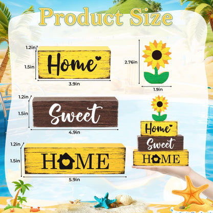 4 Pcs Sunflower Wooden Tiered Tray Decor, Sunflower Sunshine Decorations Gifts for Home, Summer Table Centerpiece for Coffee Bar Beach Party Kitchen
