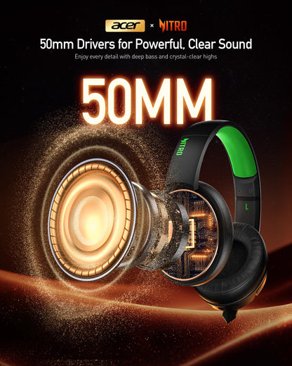 acer Wireless Gaming Headset, PS5 Headset with 2.4GHz for Ps5, Ps4, PC, Switch, Bluetooth 5.3 + 100Hrs Gaming Headphones with Noise Canceling Mic for Laptop, Mobile, Mac, 50mm Drivers (Green)