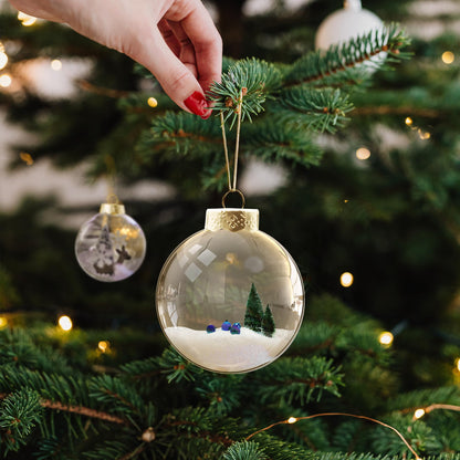Clear Glass Ornaments for Crafts(3.15inch/80 mm, 12 Set) Large Fillable Hanging Ornaments for Christmas Tree Decor (Gold and Clear)