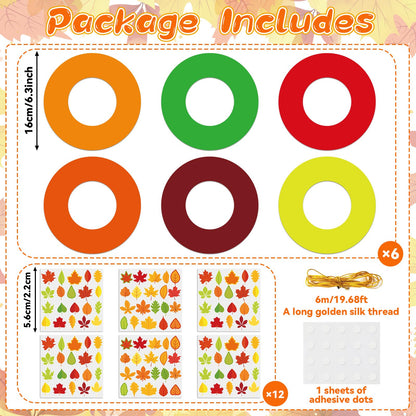 Lonfliness 36 Sets Fall Wreath Craft Kits for DIY Autumn Maple Leaves Paper Wreath Hanging Ornaments Make Your Own Thanksgiving Paper Art Craft for School Home Party Decor Activities