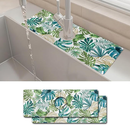 2PCS 15" X 5.5" Kitchen Sink Splash Guard Faucet Mat Leaf Super Absorbent Fast