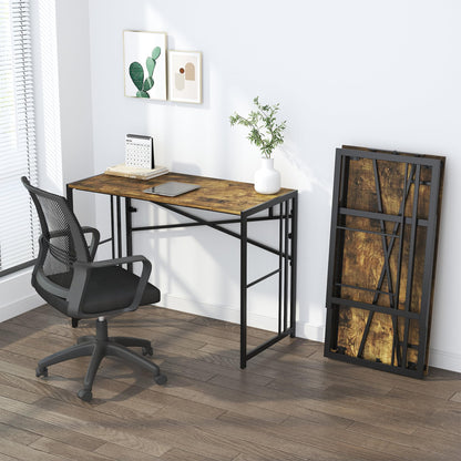 Lutown-Teen 40 inch Folding Computer Desk, Writing Gaming Computer Camping Desk, No Assembly Required Home Office Table, Rustic Brown