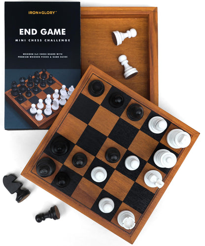 Iron & Glory Mini Chess Set - Board Games - Wooden Mini Chess - Travel Games for Adults - Deluxe Wooden Board - Portable Size - Compact Travel Puzzle - Family Classic Strategy Game - Brain Teaser