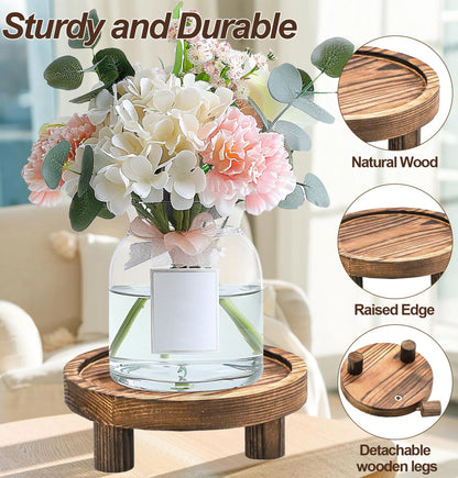 LINGXIANSENG 3 Pcs Wooden Risers for Display, Round Wood Riser Plant Stand 5/6/8" Pedestal Stand, Flower Pot Holder Small Planter Tray for Kitchen Home Décor (Brown)
