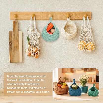 uxcell Hanging Fruit Baskets for Kitchen, Hand-Woven Wall Hanging Storage Jute