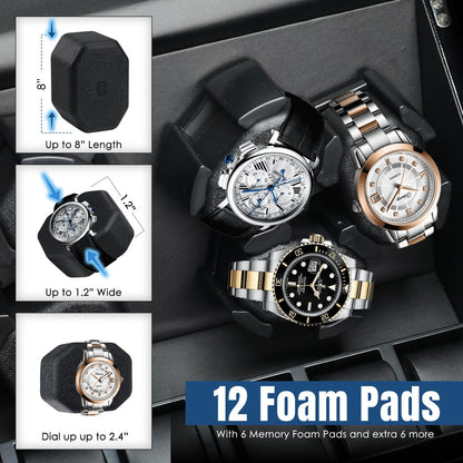 JuviPerpric Watch Winder for Automatic Watches, 6 Automatic Watches with 6 Storages, Blue Backlight and Foam Pad, 4 Rotation Modes Rotating Watch Box (Wood)