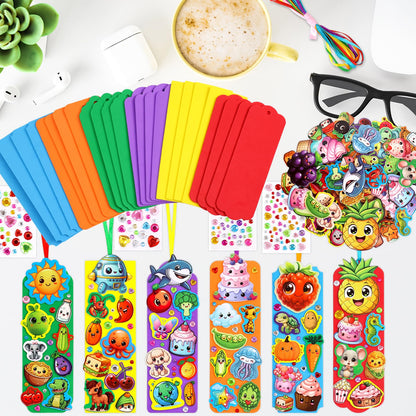 Treasure Cove Bookmark Craft Kits Kids DIY Bookmark Kit Foam Bookmarks Crafts Art Sets Fruits Sweet Treats Sun Ornaments Stickers for Kids Classroom Activities Rewards Party Favor 24 Pcs
