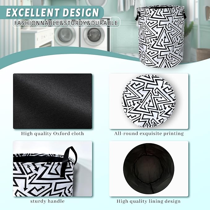 Black White Abstract Arrow Laundry Basket Foldable