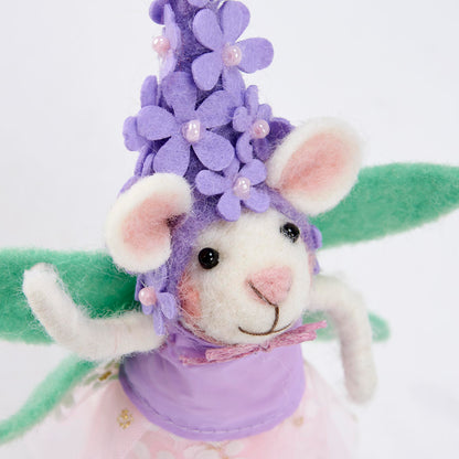 Primitives by Kathy Purple Flower Mouse Collectible Felt Critter, 5-inch, Handmade Mouse Figurine with Bead Accents & Floral Dress - Whimsical Spring & Easter Tiered Tray, Shelf, or Tablescape Decor