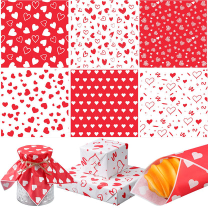 Ireer 300 Pcs Red Heart Wax Paper Sheets Parchment for Food Deli Paper 12x12 Inch Waterproof 6 Style Heart Valentine Mom Teacher Gift Wrapping Picnic Basket Liners Greaseproof Wrapping Wedding Party