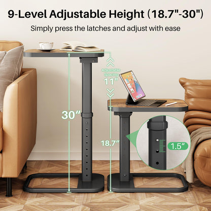 Kitstorack TV Tray Table, Adjustable Height & Flip-Top & Rounded Metal Corners, Snack Table for Couch, Sofa, Bed, Chair, Living Room, C Shaped End Side Table for Eating, Dinner or Laptop, Small Spaces