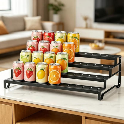 Attelite 4 Tier Expandable Can Rack Organizer for Pantry, Adjustable 13"-21" Metal Soda Can Organizer, Pantry Organization Canned Food Storage Holder for Kitchen Cabinet Countertop, Black 1Pack