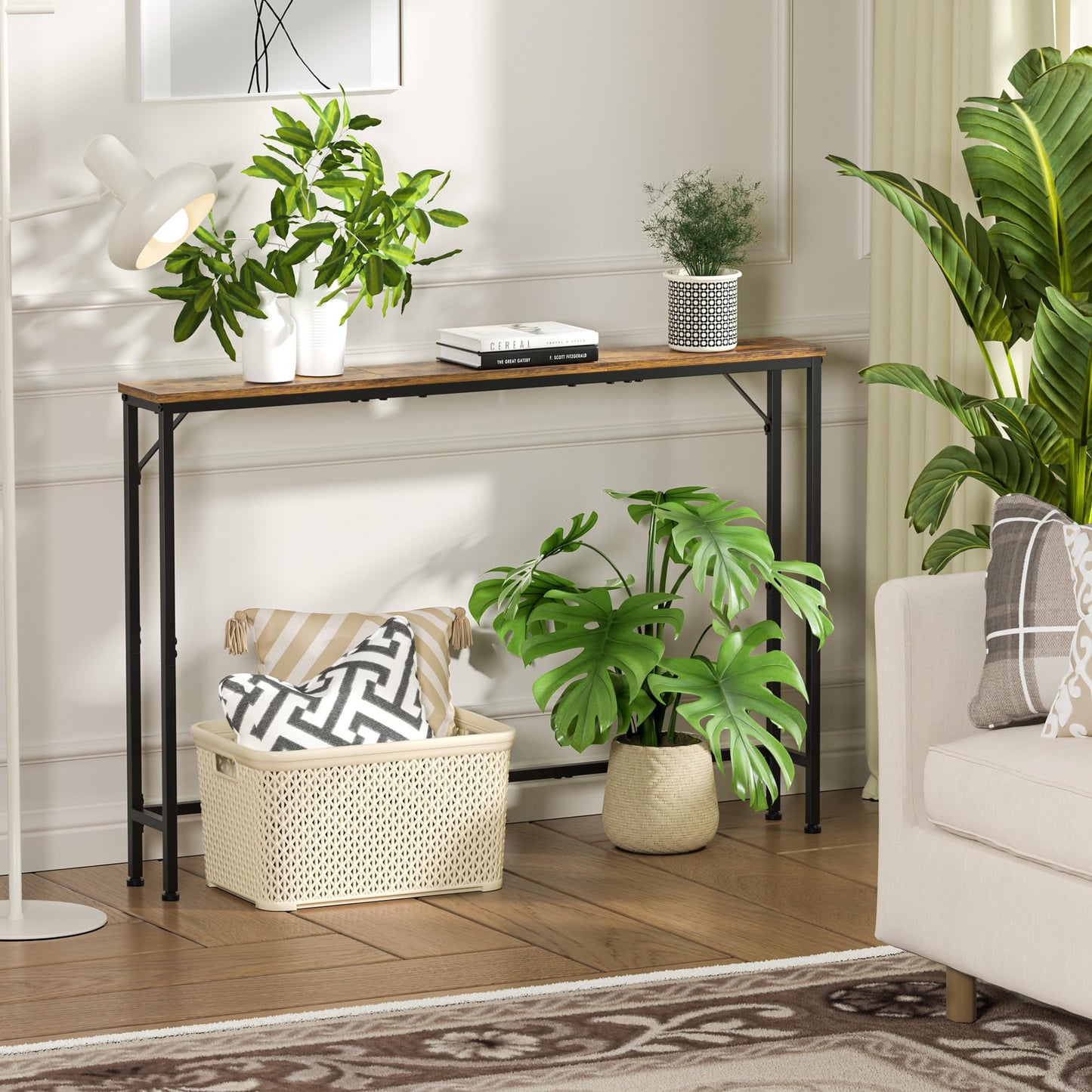 Vantimo 47.2" Console Table, Narrow Entryway Table, Skinny Sofa Table, Behind CouchTable, Long Skinny Table, DisplayTable for Entryway, Living Room, Foyer, Corridor, Office, Rustic Brown