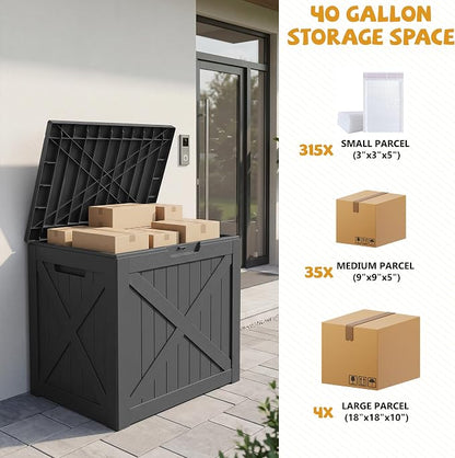 40 Gallon Package Delivery Boxes for Outside, Resin storage box with an X-shaped design, Storage Cabinet for Parcel Shipping & Storage